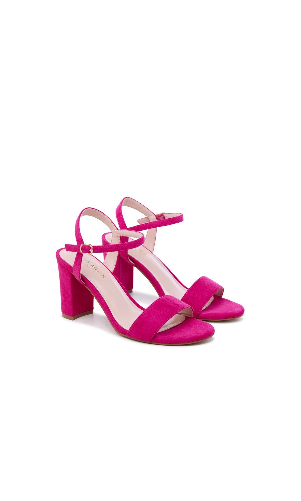 Step out in style with the Harmonia Fuchsia Pink Prom Shoes by Paradox London (P2606)—bright pink heeled sandals with ankle straps, open toes, a comfy block heel, and luxe suede-like finish. Perfect for prom!.